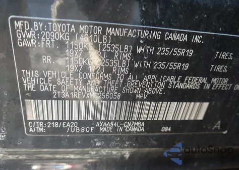 2021 Toyota Rav4 Xle Premium from USA, damaged, VIN 2T3A1RFVXMC256058